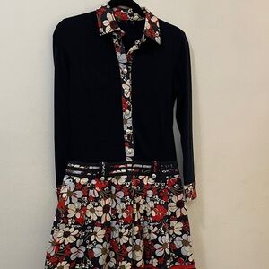 Chic Black and Red Floral Long Sleeve Dress